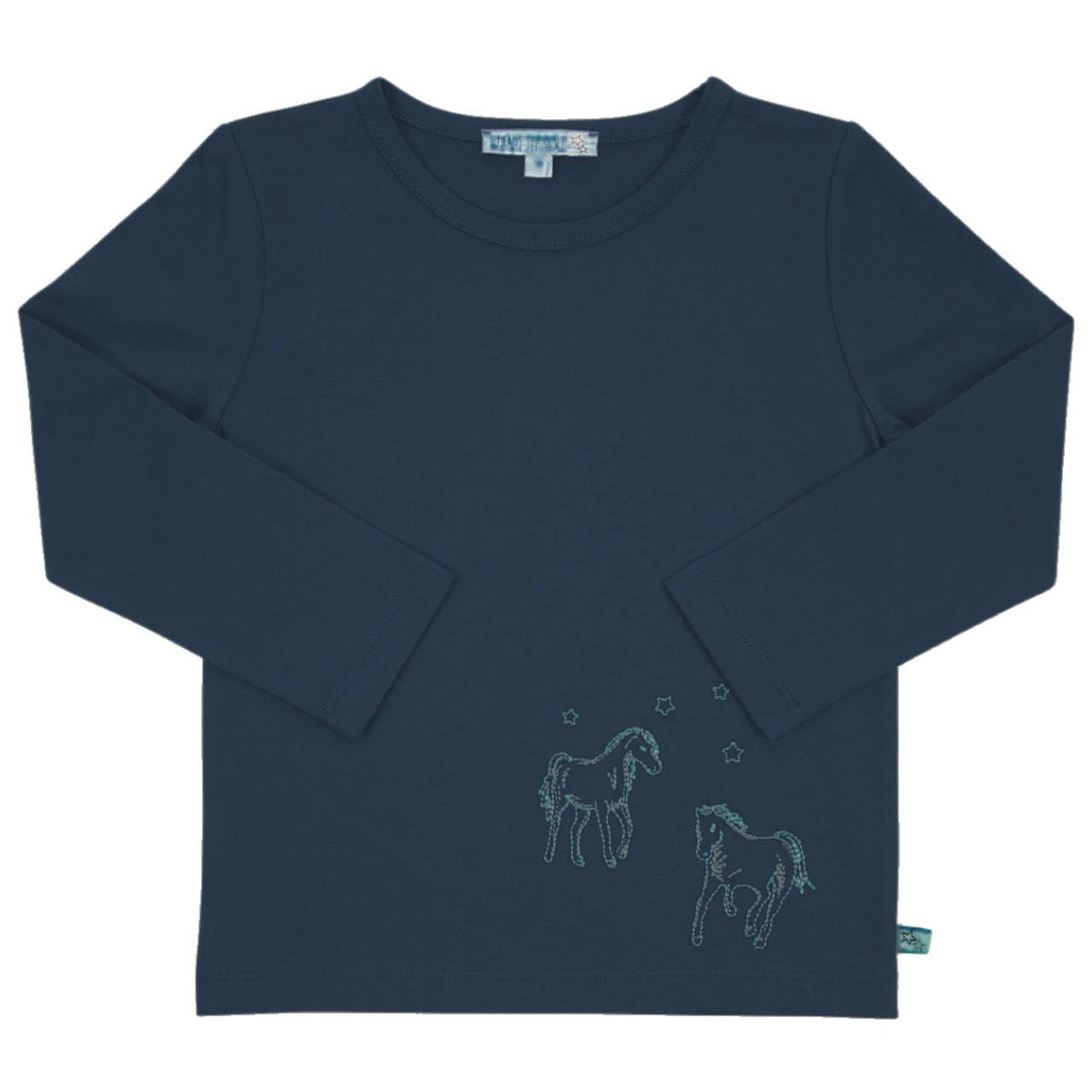Langarmshirt mit Pferde-Stickerei dunkelblau 98
