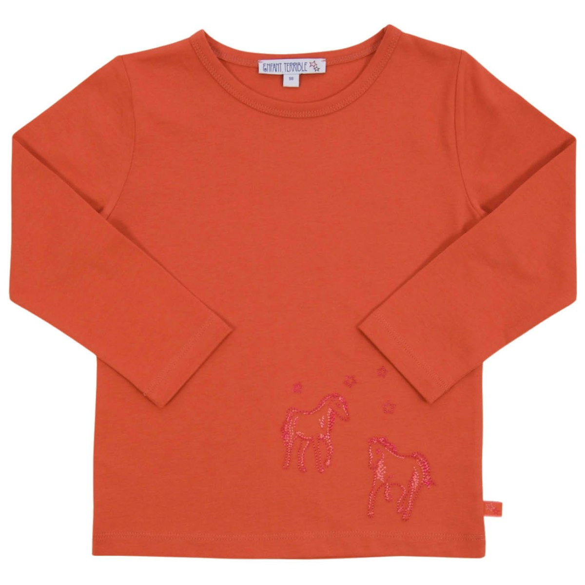 Langarmshirt mit Pferde-Stickerei kupfer-rot 122