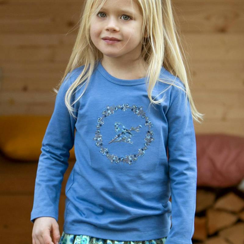 Langarmshirt mit Vogel Stickerei blau 86/92 Langarmshirt mit Vogel Stickerei blau 86/92