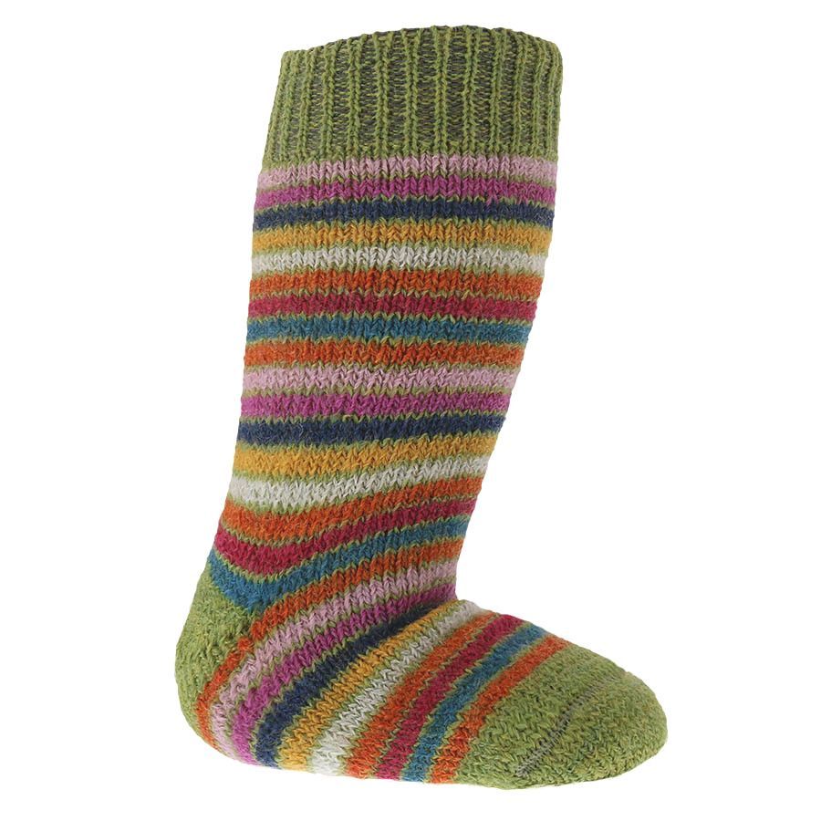Lange Vollplüsch Socken Wolle warm dick grün 33/34
