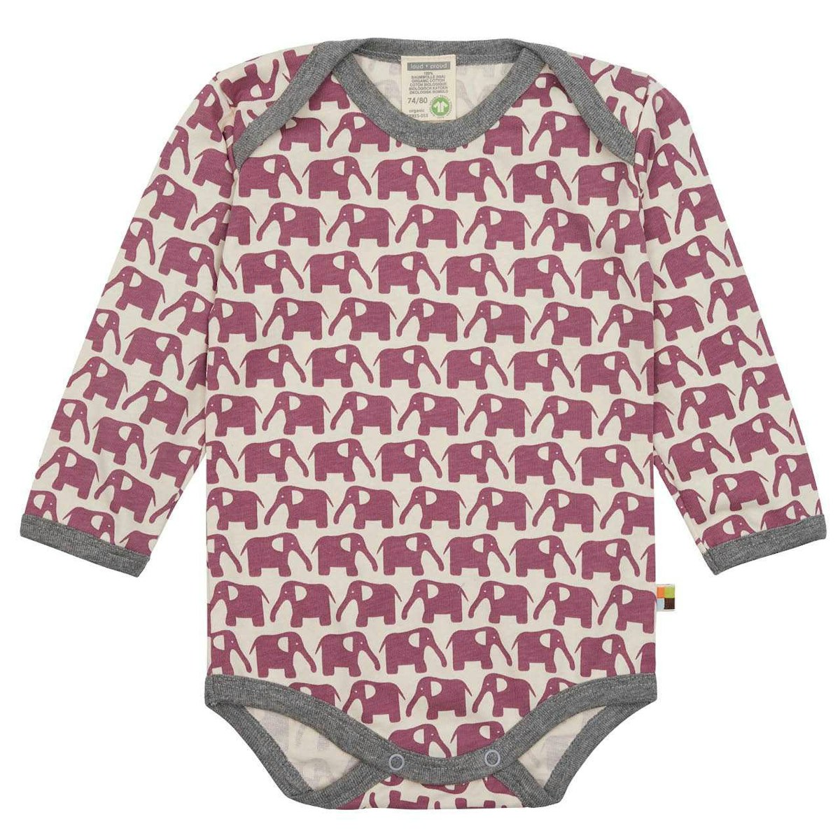 Leichter Body langarm Elefanten rosa 62/68