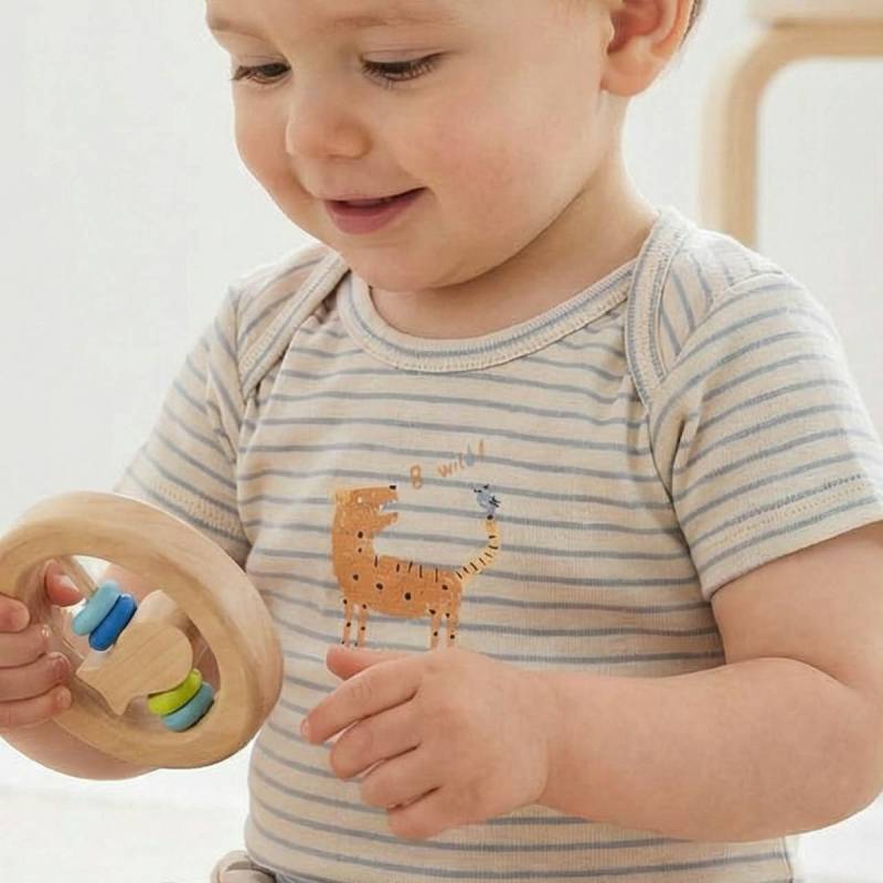 Leichter Kurzarmbody beige-blau gestreift 98/104