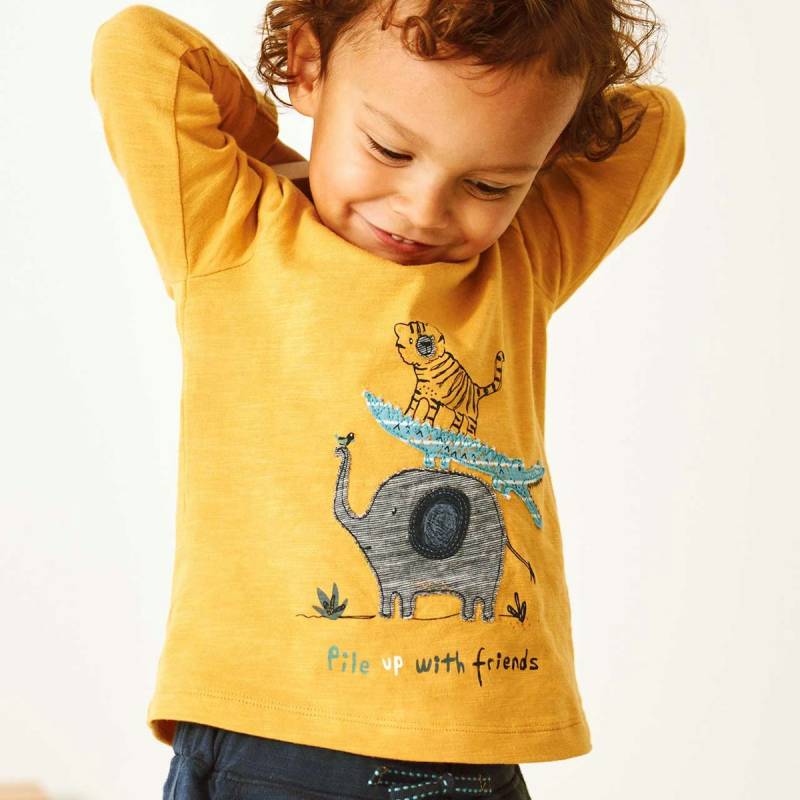 Leichtes Langarmshirt exotische Tiere honiggelb 50/56 Leichtes Langarmshirt exotische Tiere honiggelb 50/56