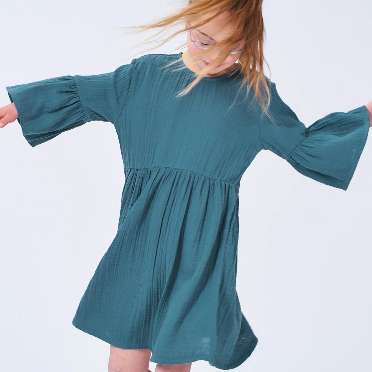 Leichtes Musselin Kleid petrol 110/116