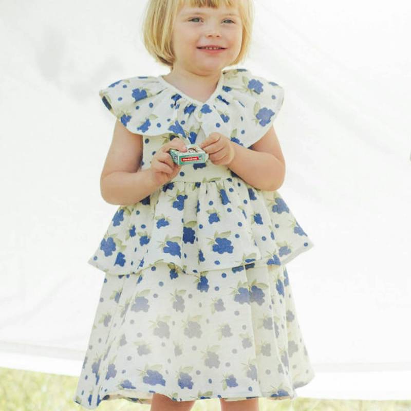 Leichtes Musselin Rüschenkleid Beeren beige 140