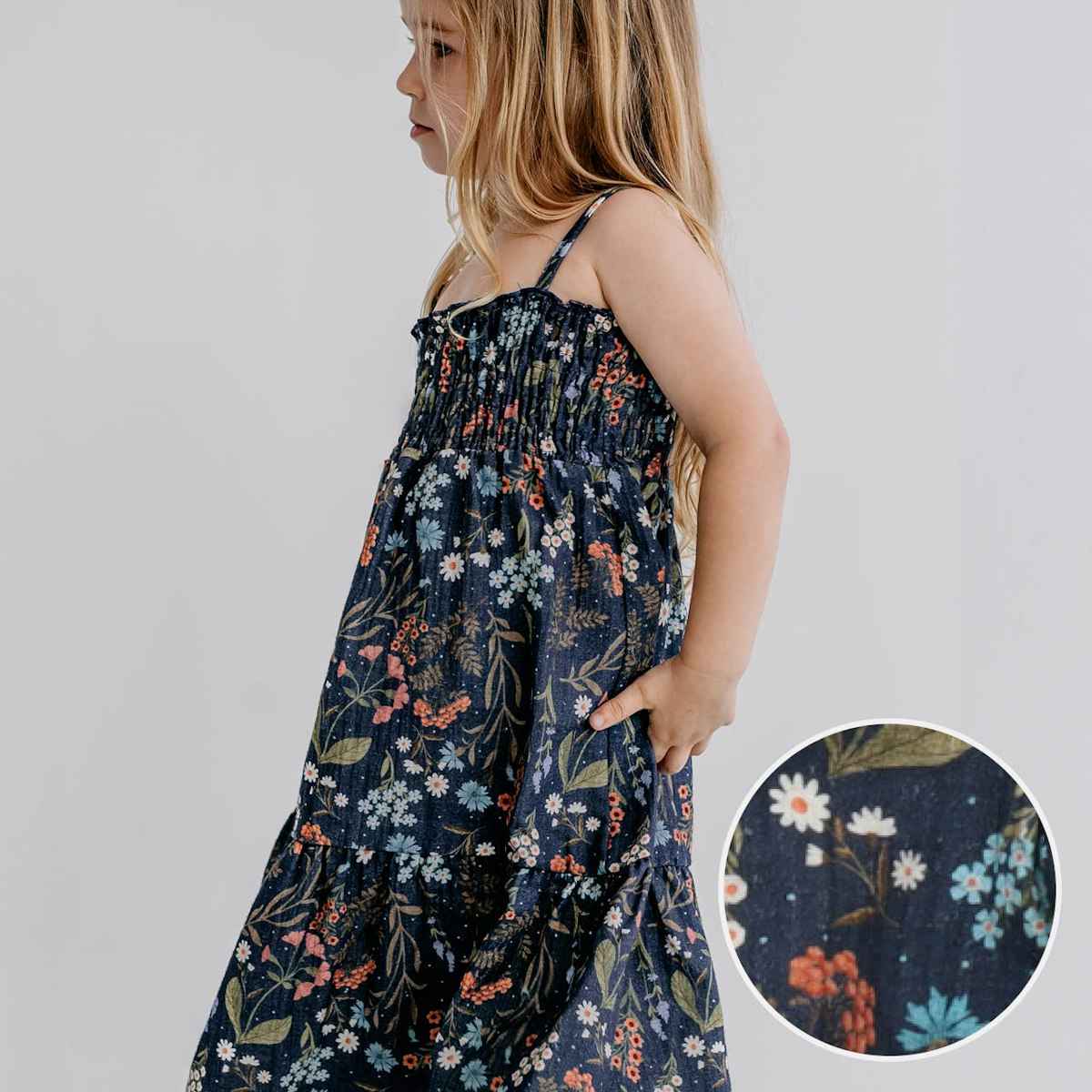 Leichtes Trägerkleid Musselin Blumen navy 116