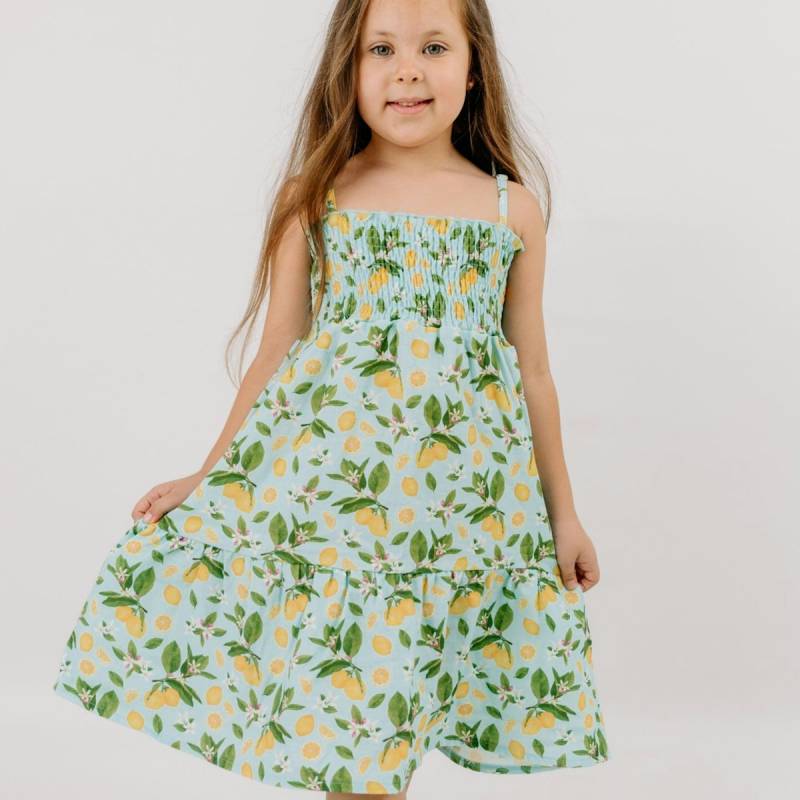 Leichtes Trägerkleid Musselin Zitronen hellblau 122