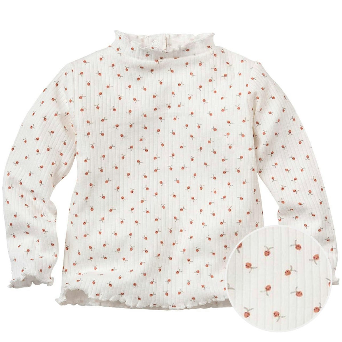 Leichtes elastisches Langarmshirt Stehkragen kleine Beeren weiß 74/80 Leichtes elastisches Langarmshirt Stehkragen kleine Beeren weiß 74/80
