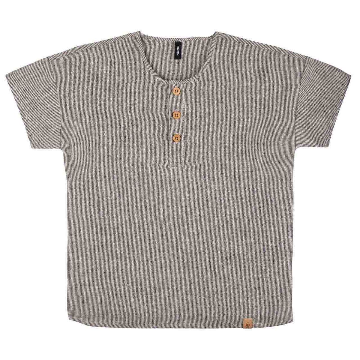 Leinen Shirt kurzarm braun-ecru 110/116