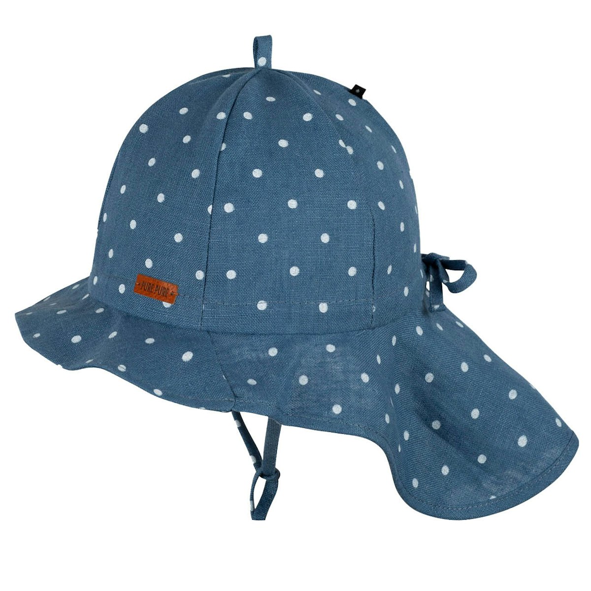 Leinen Sonnenhut Nackenschutz Punkte jeans-blau 49
