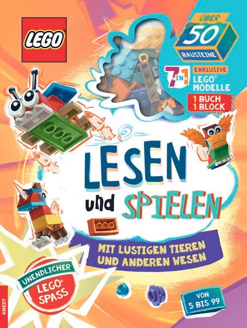 Lesen und Spielen mit lustigen Tieren und anderen Wesen - LEGO® (mit 50 Bausteine)