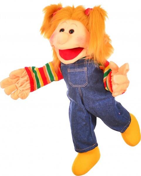 Living Puppets - Handpuppe Maja mit Jeanslatzhose Living Puppets - Handpuppe Maja mit Jeanslatzhose