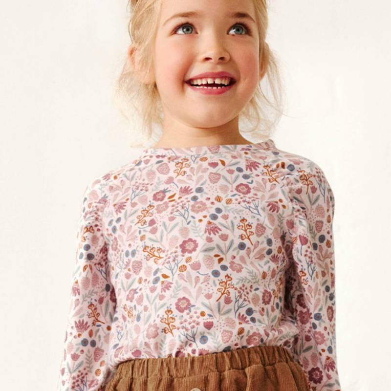 Lockeres Langarmshirt Herbstblüten rosa 134/140