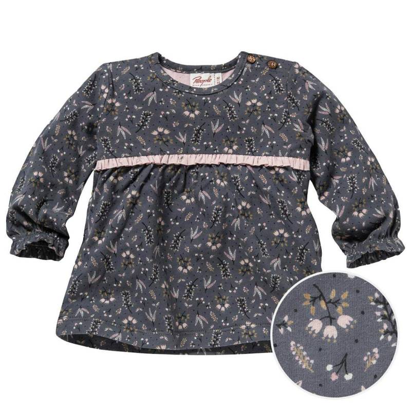 Lockeres Langarmshirt schiefergrau geblümt 74/80