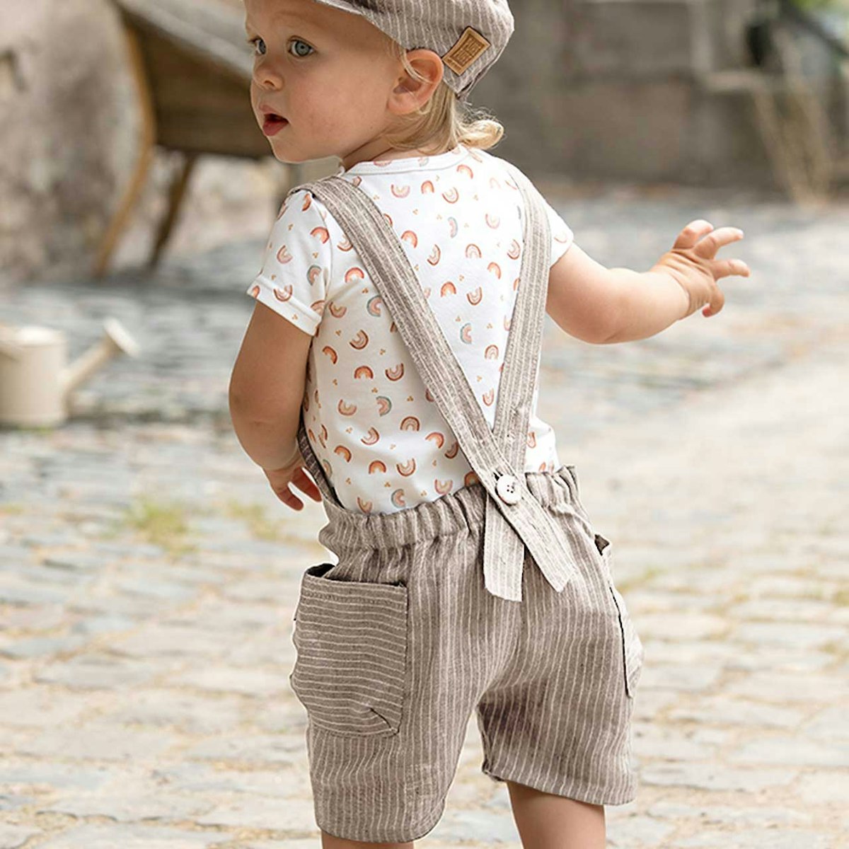 Luftig, lockere Latzhose Leinen beige 86
