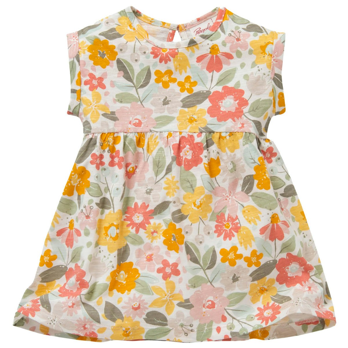 Luftiges Kleid kurzarm Dschungelblumen gelb 104