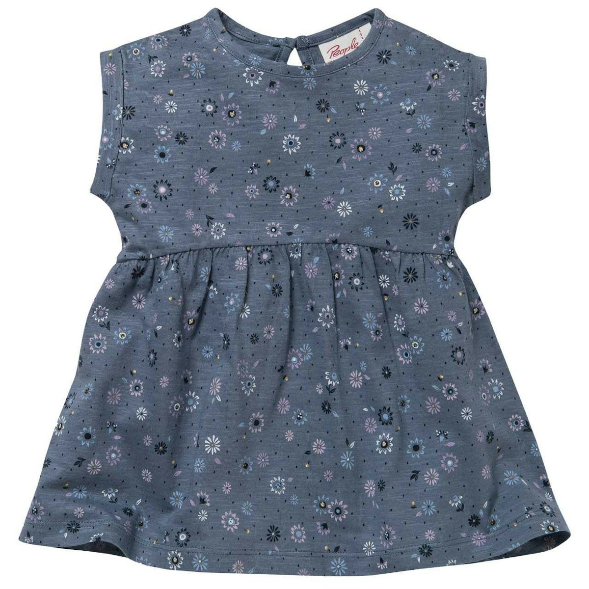 Luftiges Kleid kurzarm Frühlingswiese ozeanblau 86/92