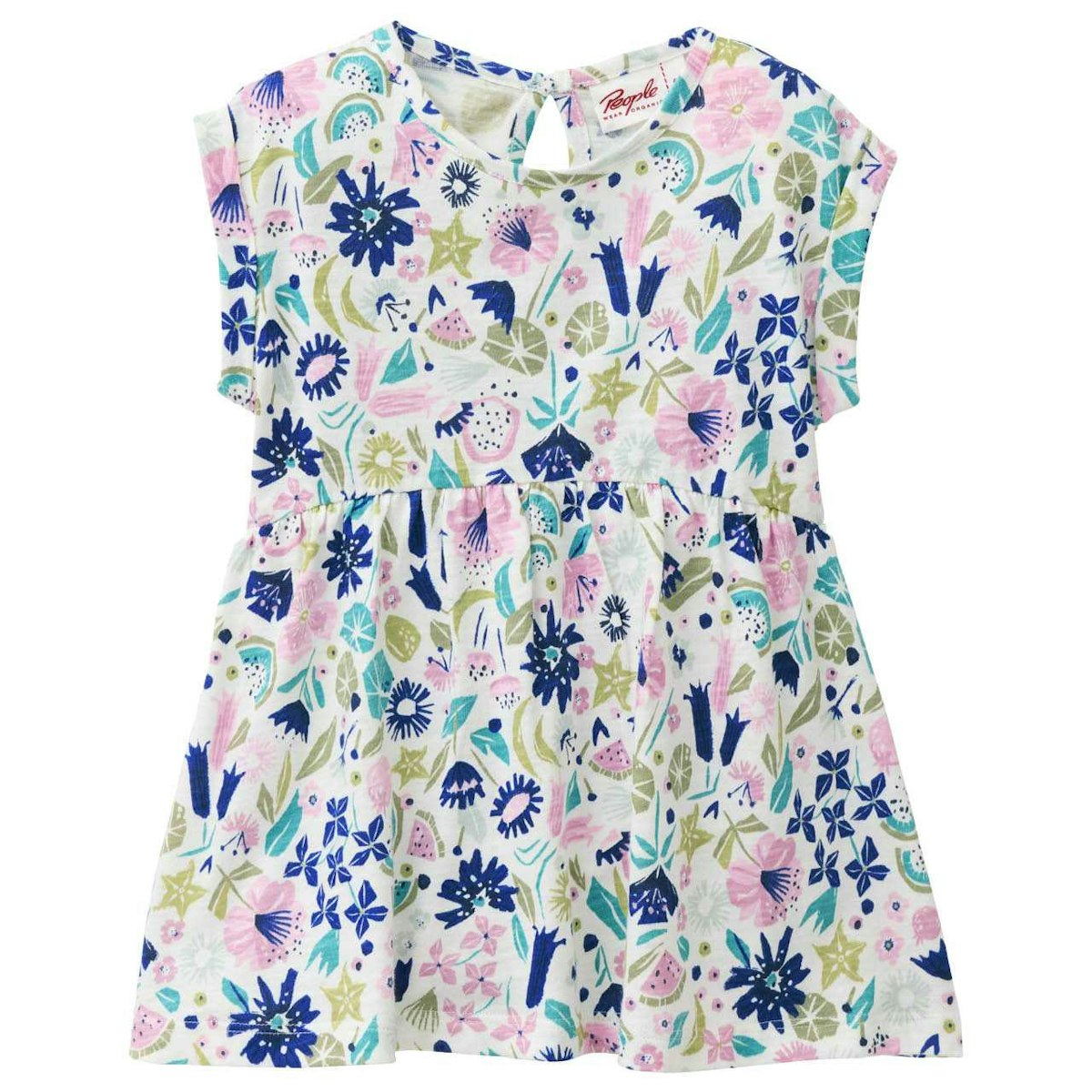 Luftiges Kleid kurzarm tropische Blüten 98