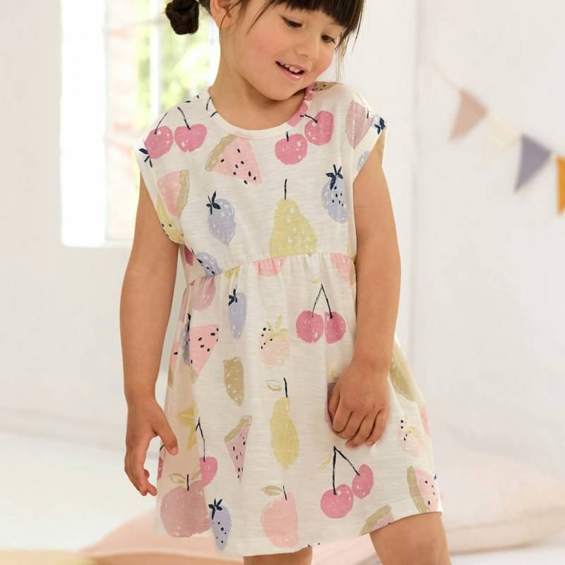 Luftiges Kleid kurzarm weiss mit Früchten 98