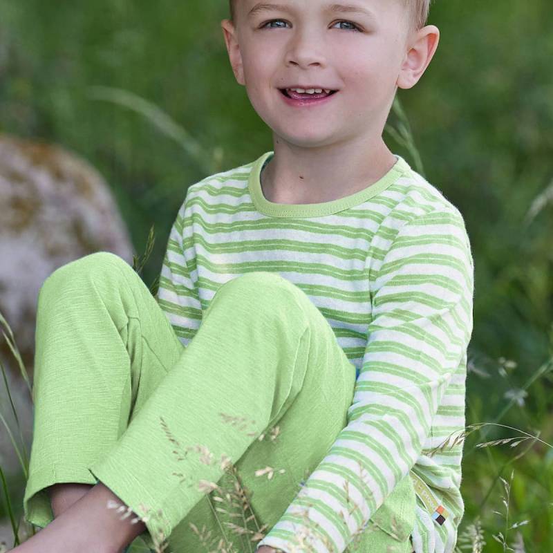 Luftiges Leinen Shirt langarm hellgrün geringelt 110/116