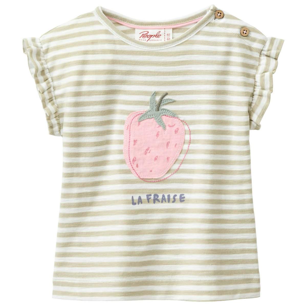 Luftiges T-Shirt Rüschenärmel khaki gestreift 86/92