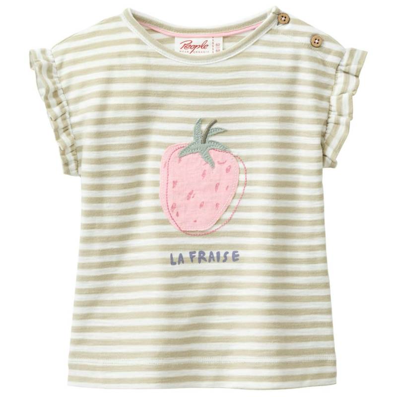 Luftiges T-Shirt Rüschenärmel khaki gestreift 86/92