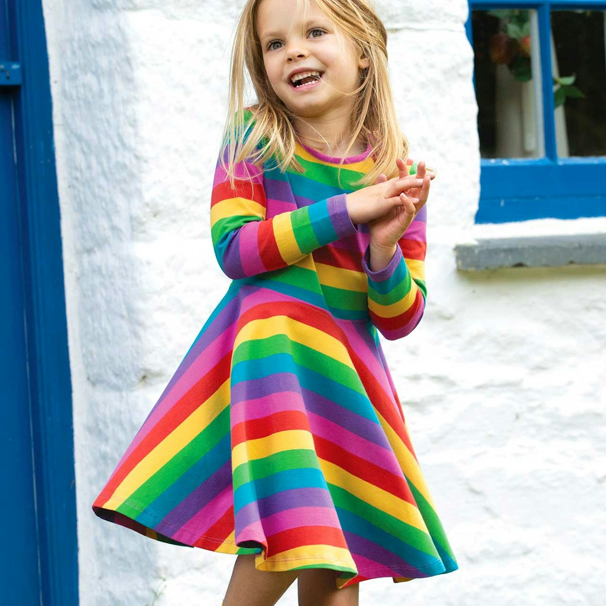 Mädchen Kleid langarm Regenbogen-Optik 98/104