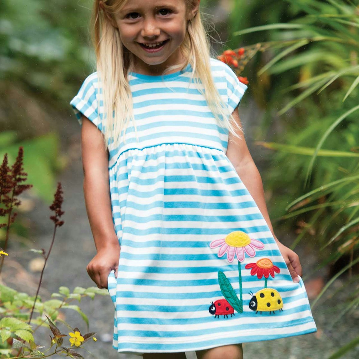 Marienkäfer Mädchen Sommerkleid blau Streifen 74/80