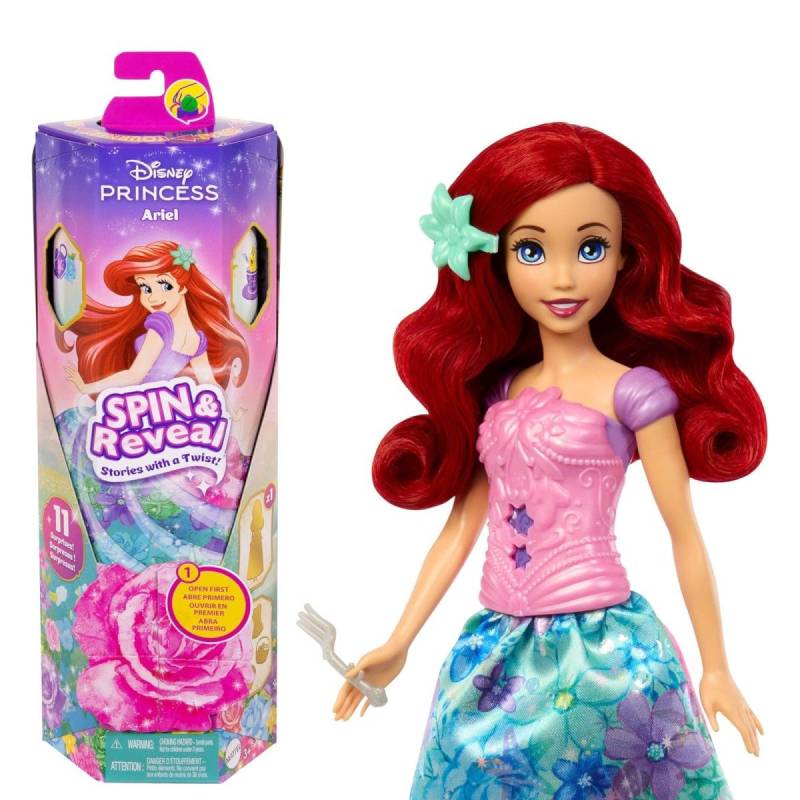 Mattel - HTV88 - Disney Princess - Spin & Reveal - Puppe mit zusätzlichen Überraschungen, Arielle