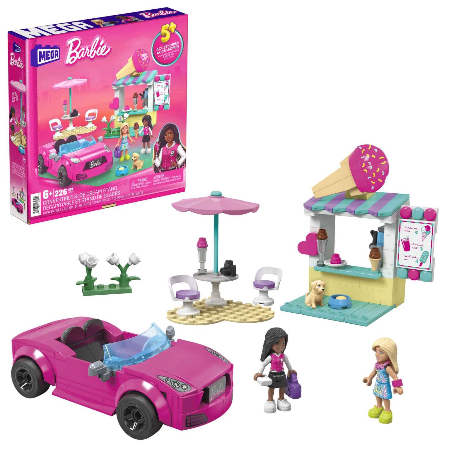 Mattel - MEGA - Barbie Cabrio & Eisstand HPN78, Bausteine Spielset Mattel - MEGA - Barbie Cabrio & Eisstand HPN78, Bausteine Spielset