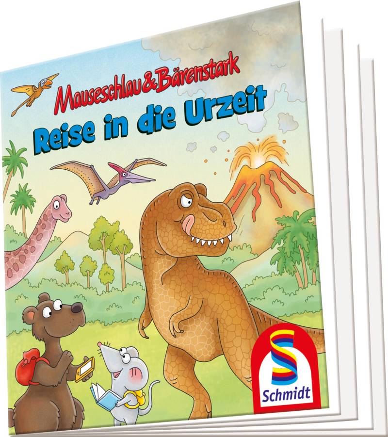 Schmidt Spiele - Mauseschlau & Bärenstark Reise in die Urzeit, 60 Teile Kinderpuzzle mit Add-on (Wissensbüchlein)