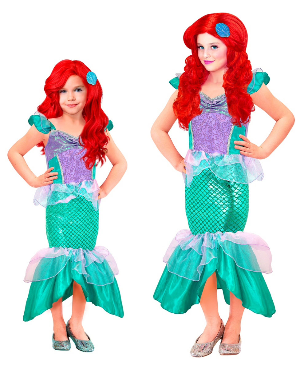 Meerjungfrau Kinderkostüm mit Haarklammer M / 8-10 Jahre
