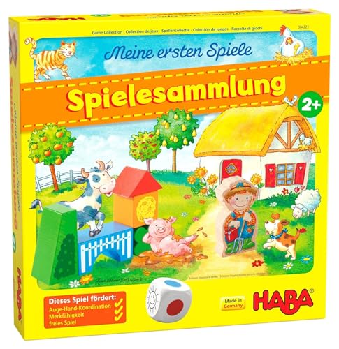 HABA 304223 - Meine ersten Spiele – Spielesammlung, 10 erste Spiele auf dem Bauernhof für 1-3 Kinder ab 2 Jahren von HABA