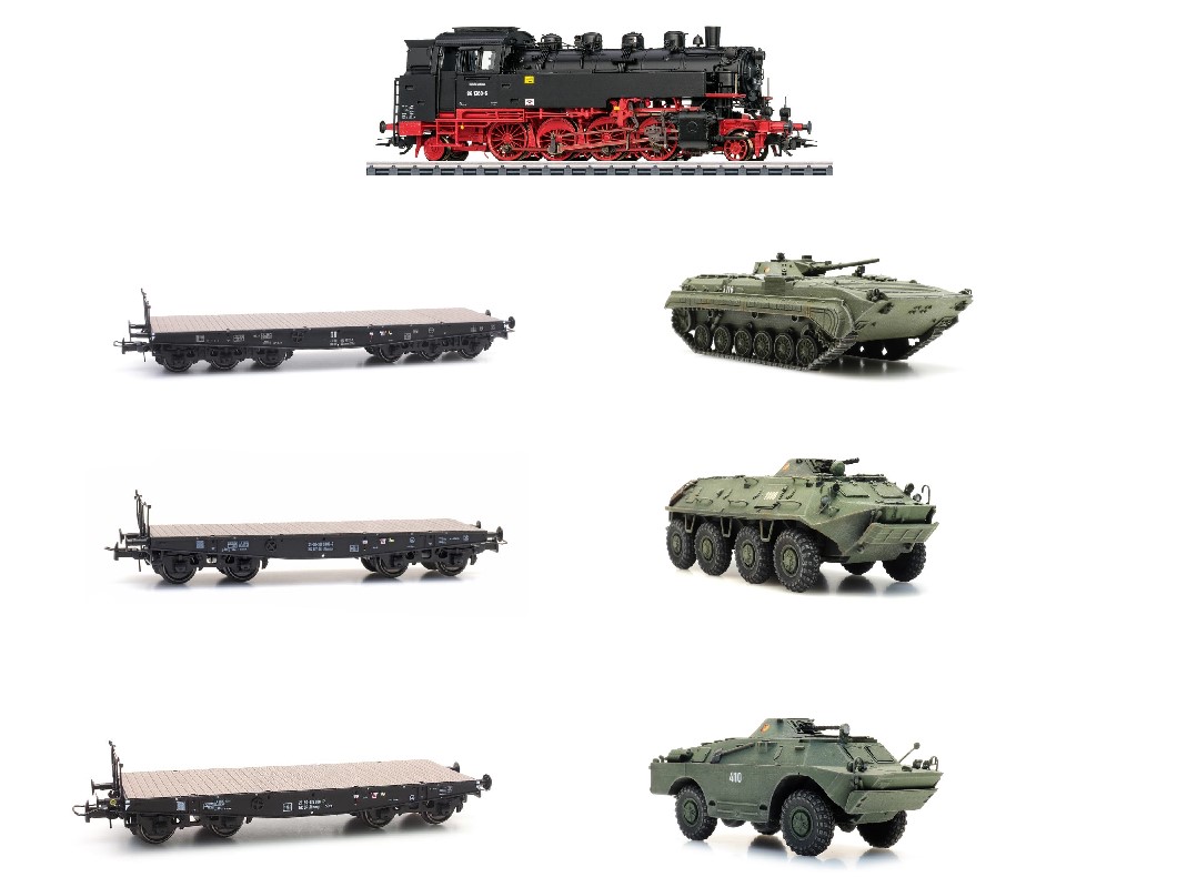 Militärtransport "NVA Schützenpanzer" DR Epoche IV H0 Modelleisenbahn