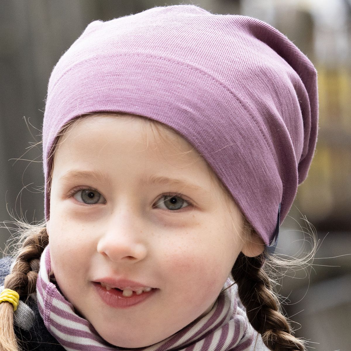 Mitwachsende Beanie Mütze Wolle Seide altrosa 48/50/52