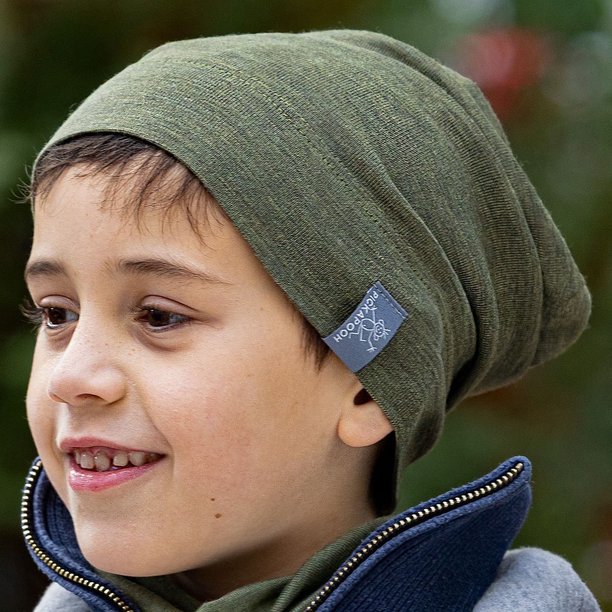 Mitwachsende Beanie Mütze Wolle Seide grün 48/50/52