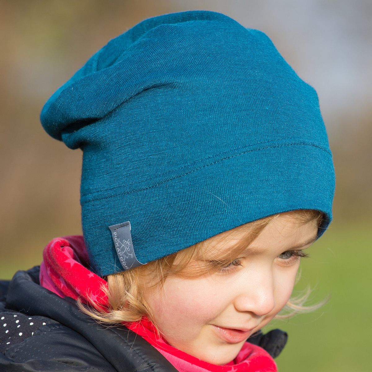 Mitwachsende Beanie Mütze Wolle Seide helles ozeanblau 48/50/52