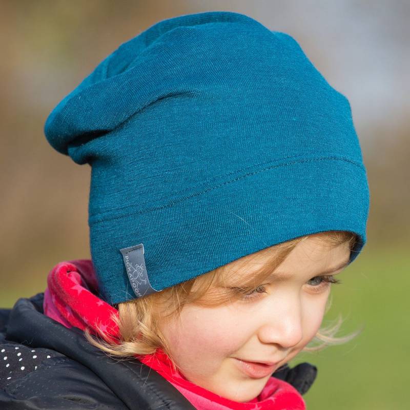 Mitwachsende Beanie Mütze Wolle Seide helles ozeanblau 48/50/52 Mitwachsende Beanie Mütze Wolle Seide helles ozeanblau 48/50/52