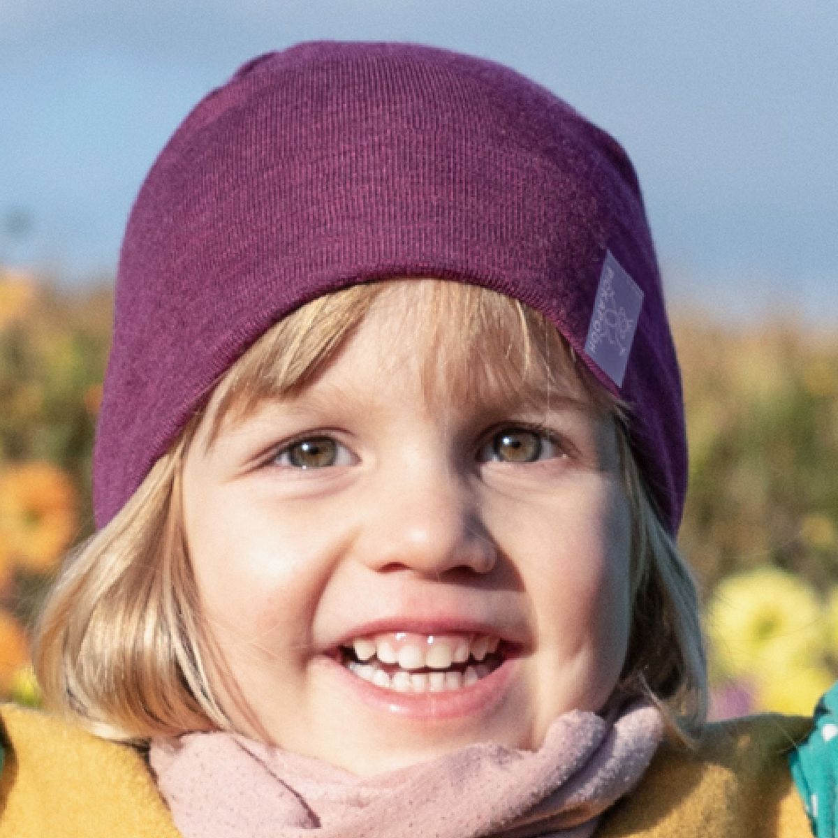 Mitwachsende Beanie Mütze Wolle Seide orchidee 48/50/52