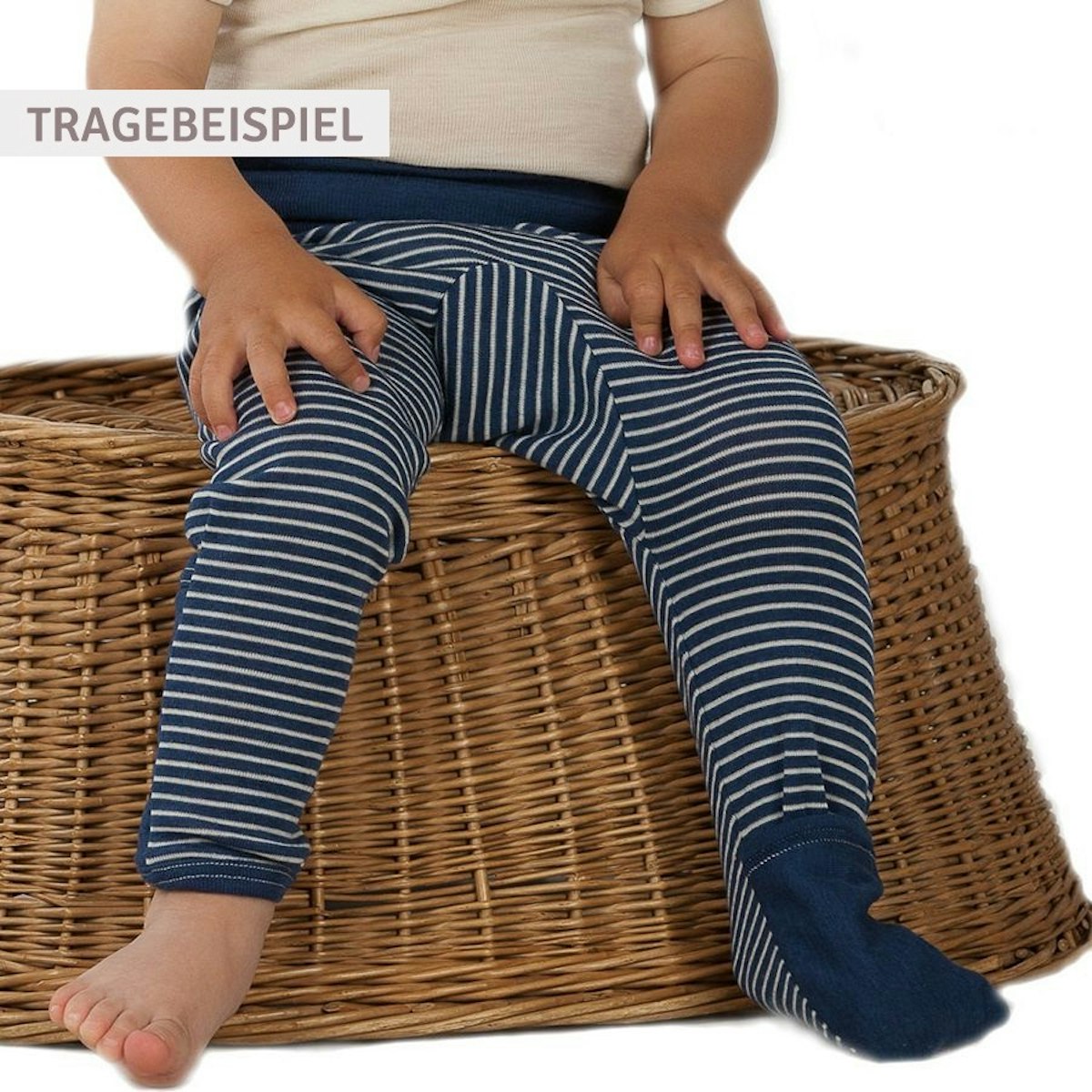 Mitwachsende Wolle Seide Hose blau gestreift Kratzschutz 50/56