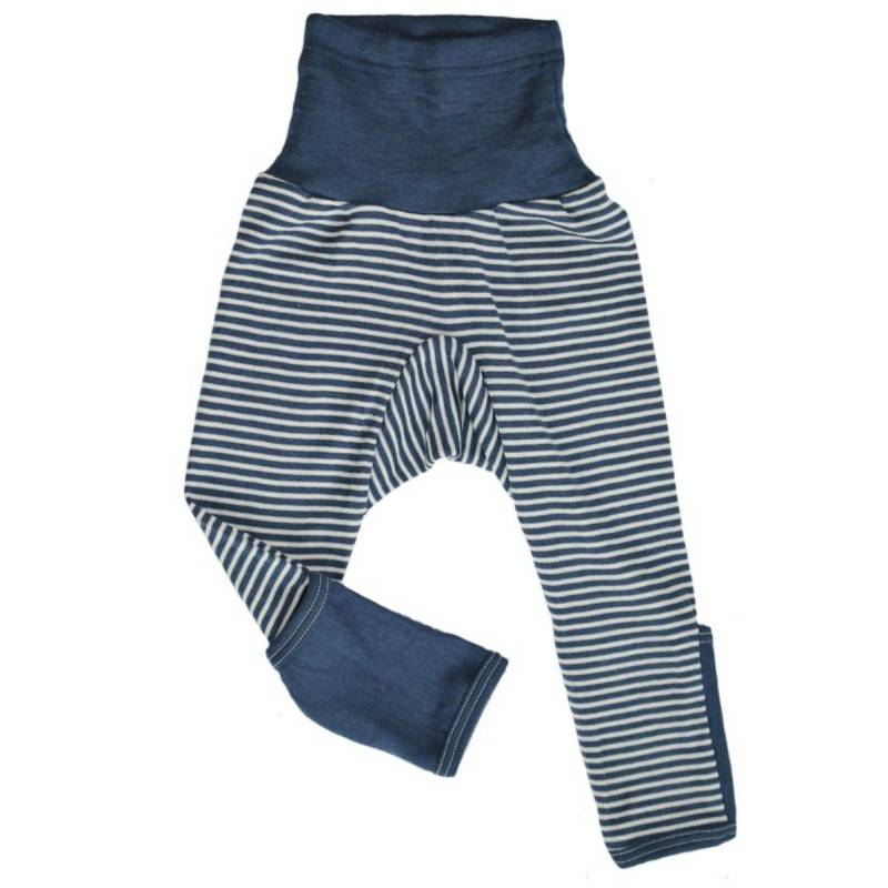 Mitwachsende Wolle Seide Hose blau gestreift Kratzschutz 62/68