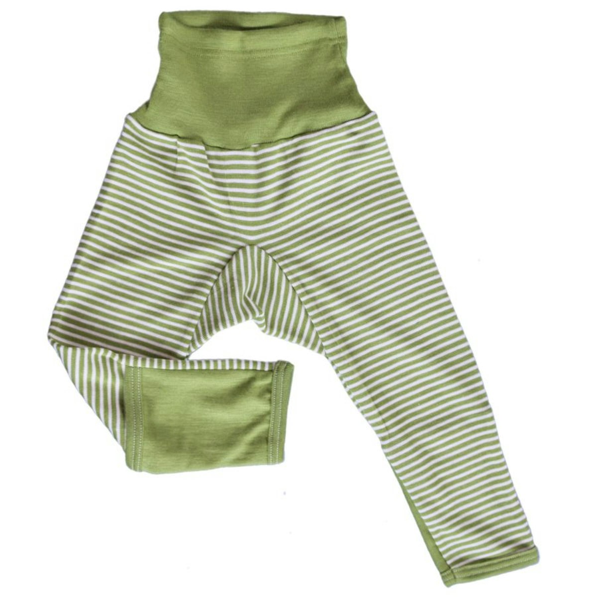 Mitwachsende Wolle Seide Hose grün gestreift Kratzschutz 74/80