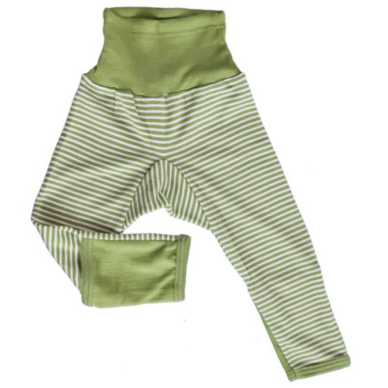 Mitwachsende Wolle Seide Hose grün gestreift Kratzschutz 74/80