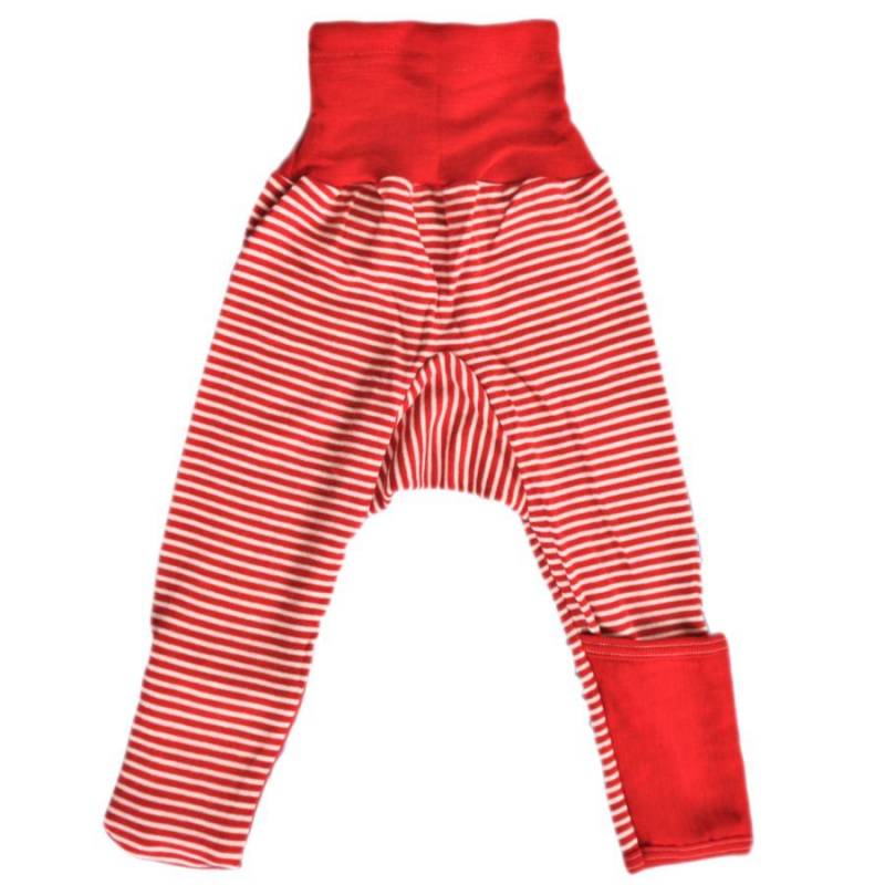 Mitwachsende Wolle Seide Hose rot gestreift Kratzschutz 62/68 Mitwachsende Wolle Seide Hose rot gestreift Kratzschutz 62/68
