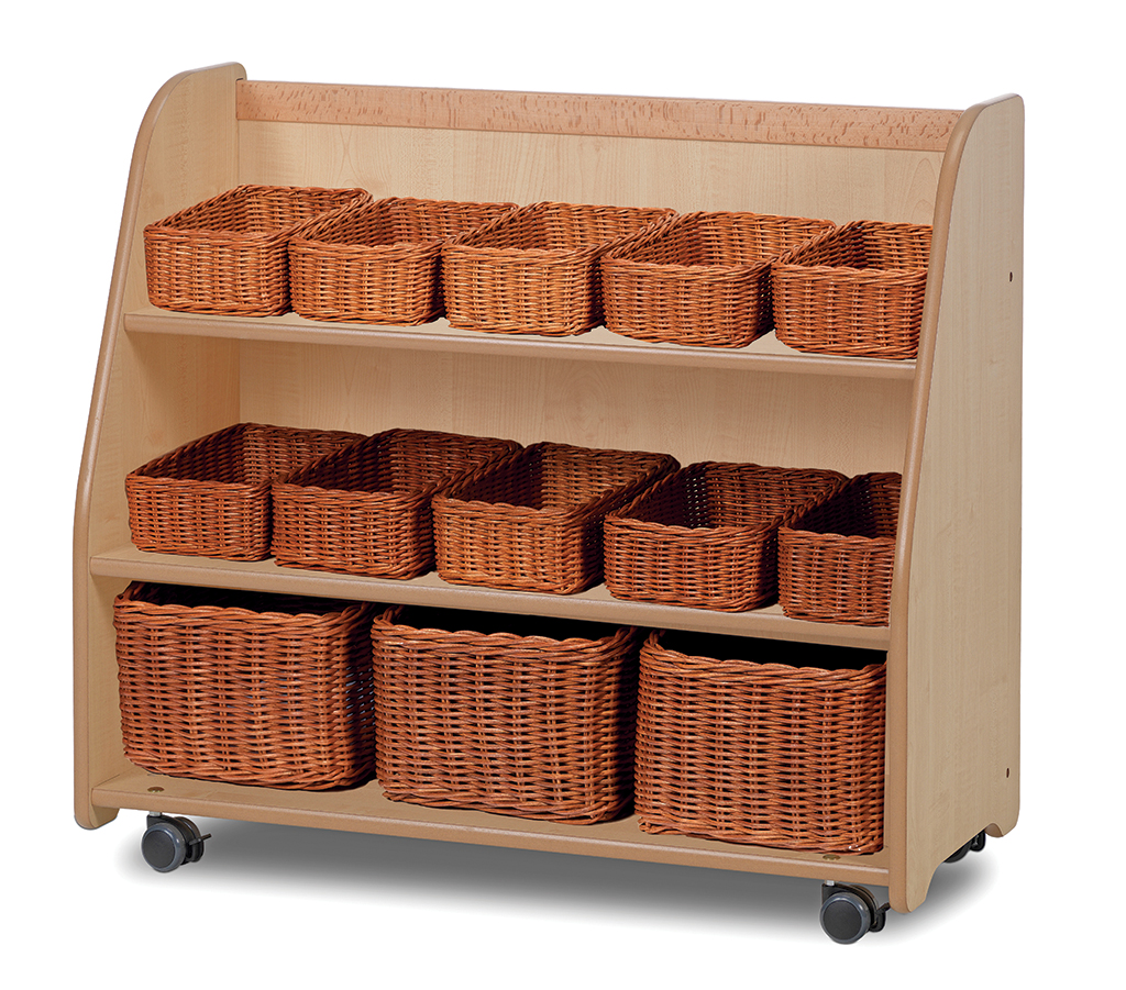 Mobiles Etagenregal mit Spiegelrückwand und Körben