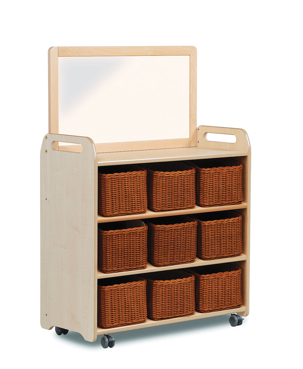 Mobiles Regalsystem mit aufgesetztem Spiegel und 9 Körben