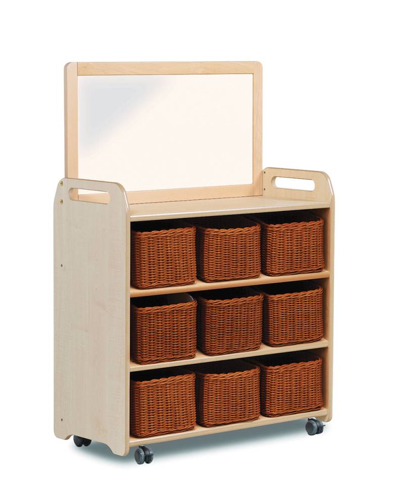 Mobiles Regalsystem mit aufgesetztem Spiegel und 9 Körben