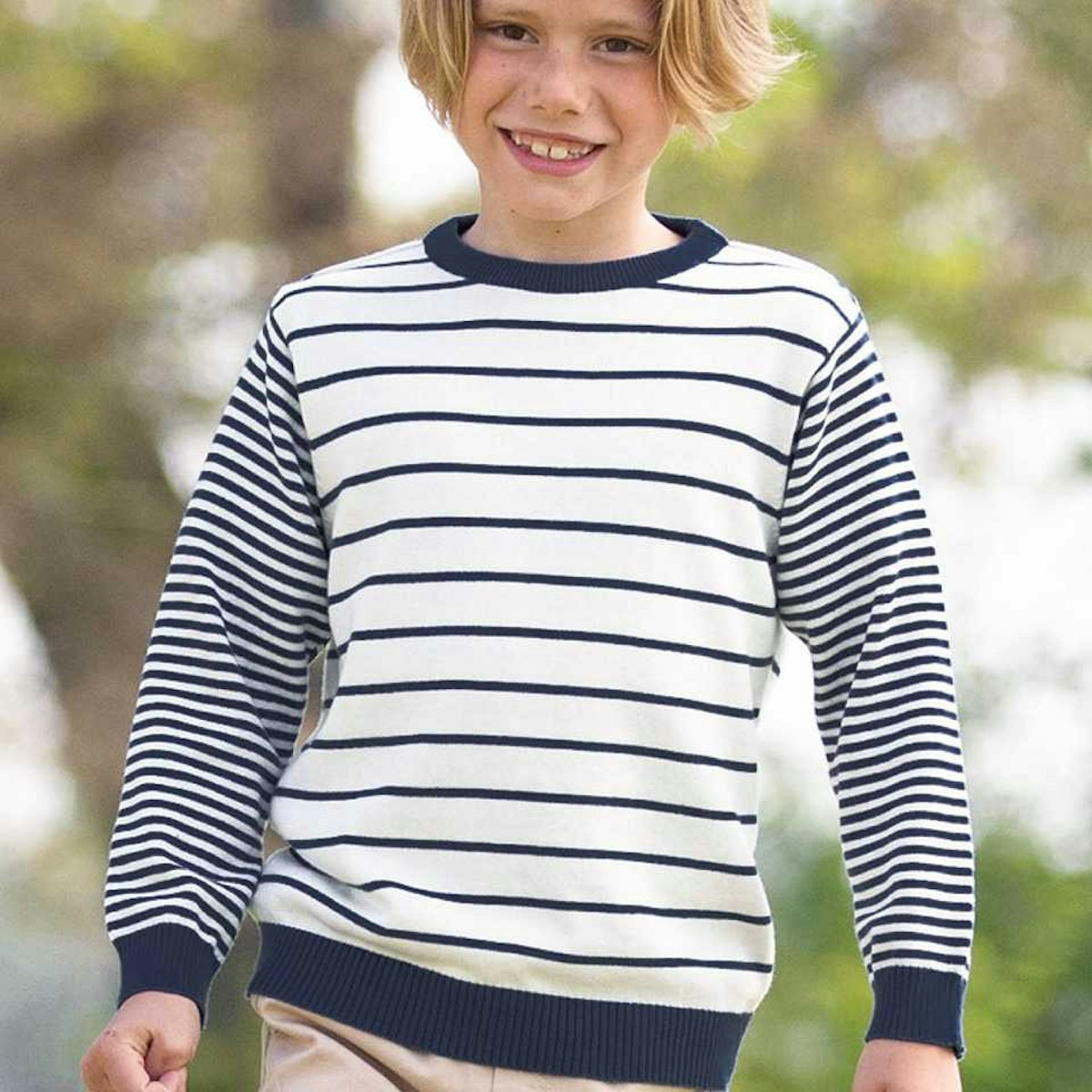 Moderner Strickpullover Streifen navy 158