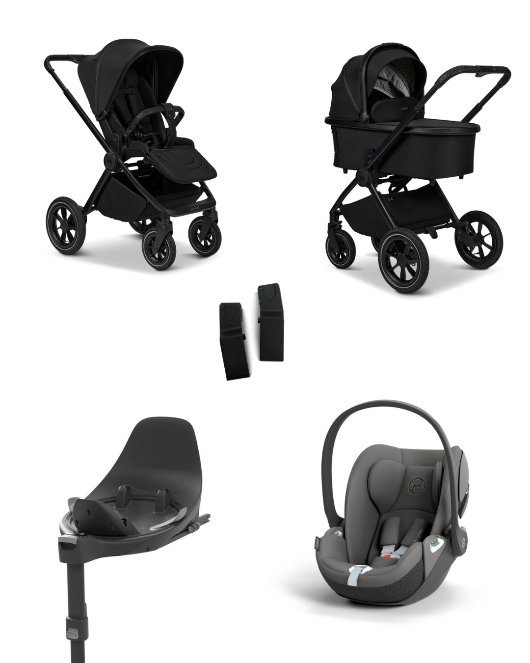 Moon GIO+ 2025 4in1 Set inkl. Cybex Cloud T i-Size Babyschale, Cybex Base T und Moon Adapter für GIO+ 2025 Onxy/Mirage Grey