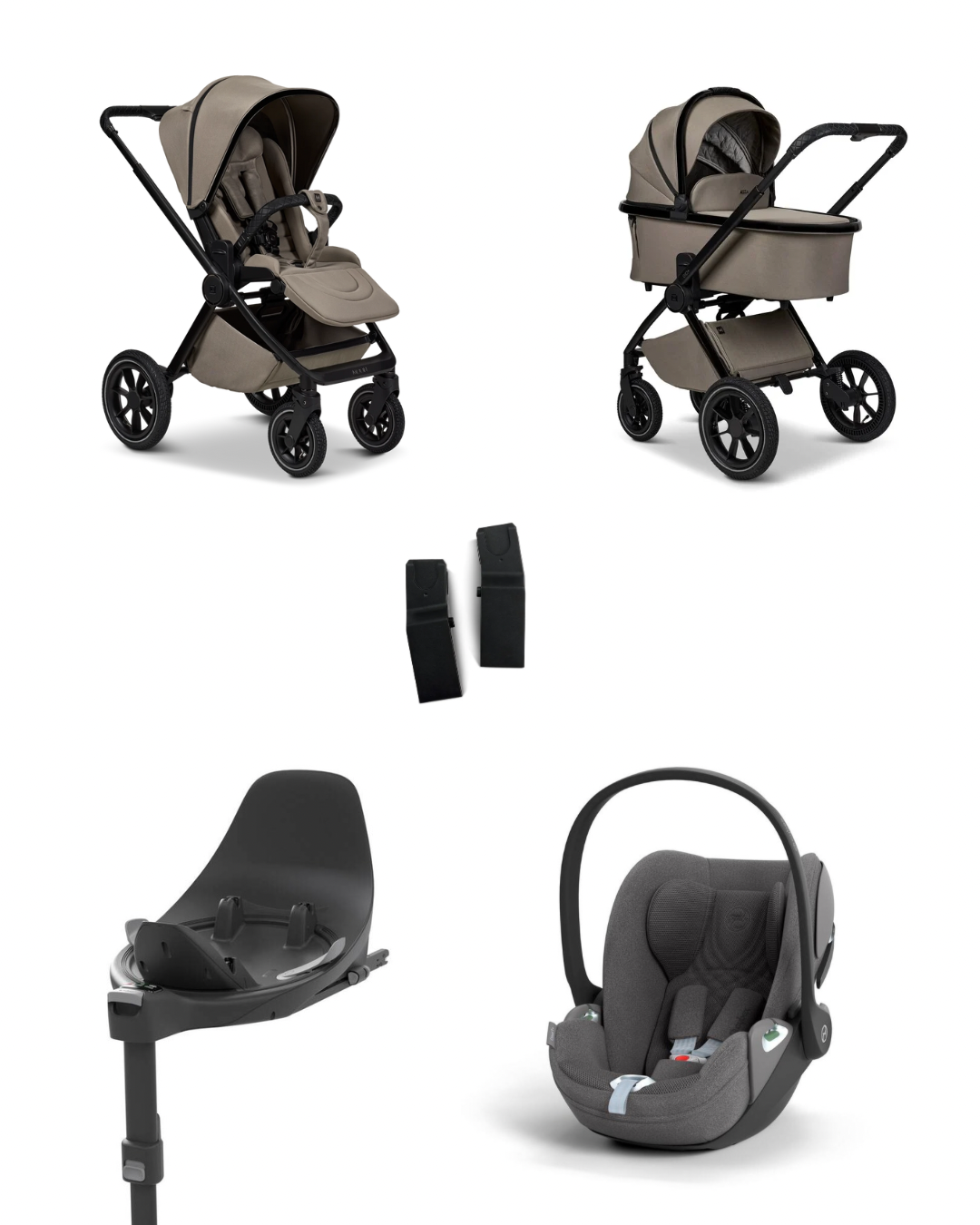 Moon GIO+ 2025 4in1 Set inkl. Cybex Cloud T plus i-Size Babyschale, Cybex Base T und Moon Adapter für GIO+ 2025 Mud/Mirage Grey
